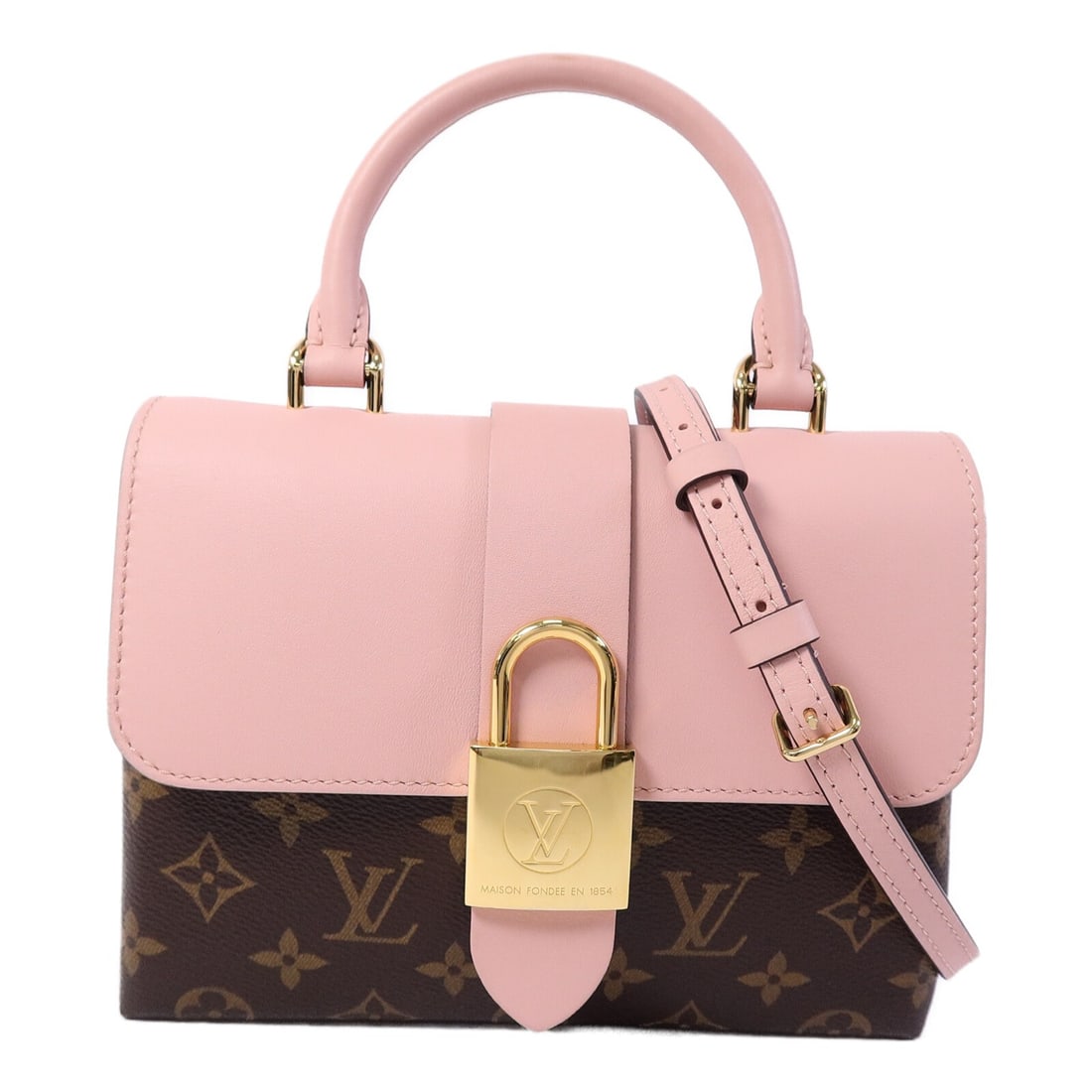 Louis Vuitton Locky BB M44080 Monogram Pink Shoulder Bag: Louis Vuitton Locky BB M44080 Monogram Pink Shoulder Bag A Louis Vuitton Locky BB 2-way shoulder bag in pink, featuring Monogram x PVC coated canvas. It includes a handle and a shoulder strap, along w