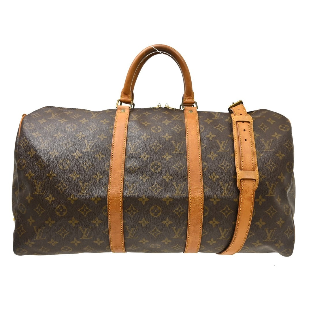 Louis Vuitton Keepall Bandouliere 50 Monogram Travel Bag M41416: Louis Vuitton Keepall Bandouliere 50 Monogram Travel Bag M41416 Vintage Louis Vuitton Keepall 50 Bandouliere travel handbag in Monogram canvas with leather handles and trim. This unisex bag features a
