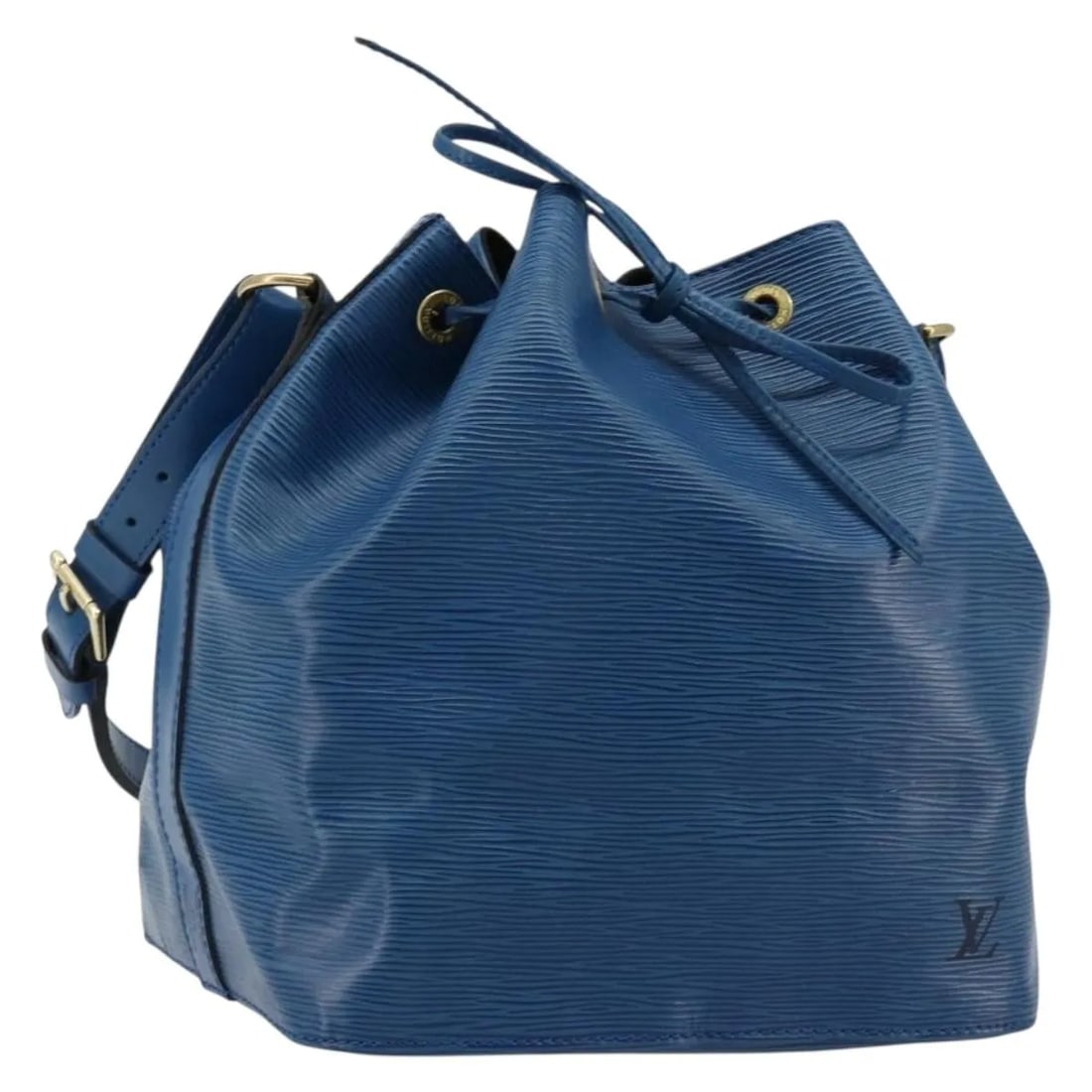 Louis Vuitton Petit Noe Blue Epi Leather Bucket Bag: Louis Vuitton Petit Noe Blue Epi Leather Bucket Bag This Louis Vuitton Petit Noe handbag is crafted from blue Epi leather and features a classic bucket silhouette. Designed for women, it offers a spac