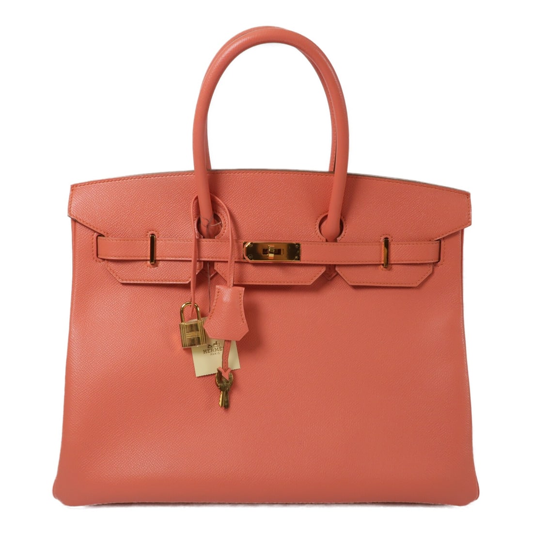 Hermes Birkin 35 Womens Handbag Flamingo Pink Calfskin GHW: Hermes Birkin 35 Womens Handbag Flamingo Pink Calfskin GHW Hermes Birkin 35 handbag in Flamingo pink, made in France. This bag features GHW, Taurillon Clemence and calfskin (cowhide) materials, and co