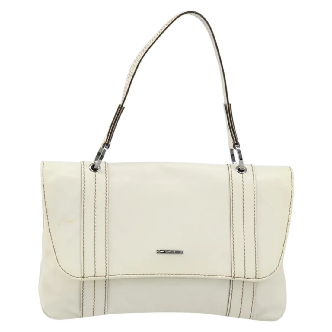 Gucci Vintage White Leather Handbag for Women: Gucci Vintage White Leather Handbag for Women This Gucci vintage handbag is crafted from white leather and features a classic design suitable for women. The handbag shows moderate signs of wear, inclu