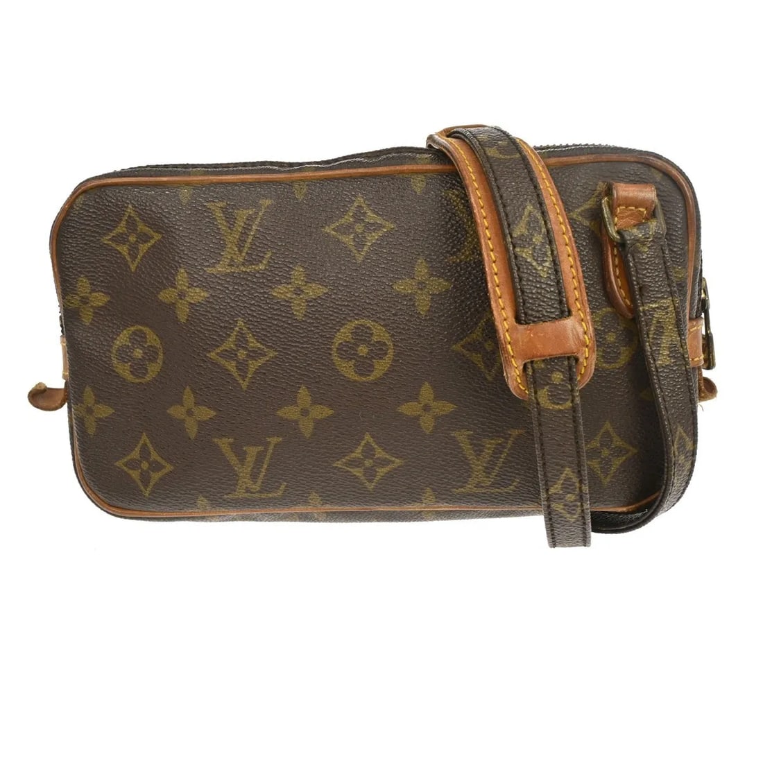Louis Vuitton Pochette Marly Bandouliere Shoulder Bag Monogram Canvas: Louis Vuitton Pochette Marly Bandouliere Shoulder Bag Monogram Canvas Louis Vuitton Pochette Marly Bandouliere in brown monogram canvas. This shoulder bag is presented in fair condition with visible w
