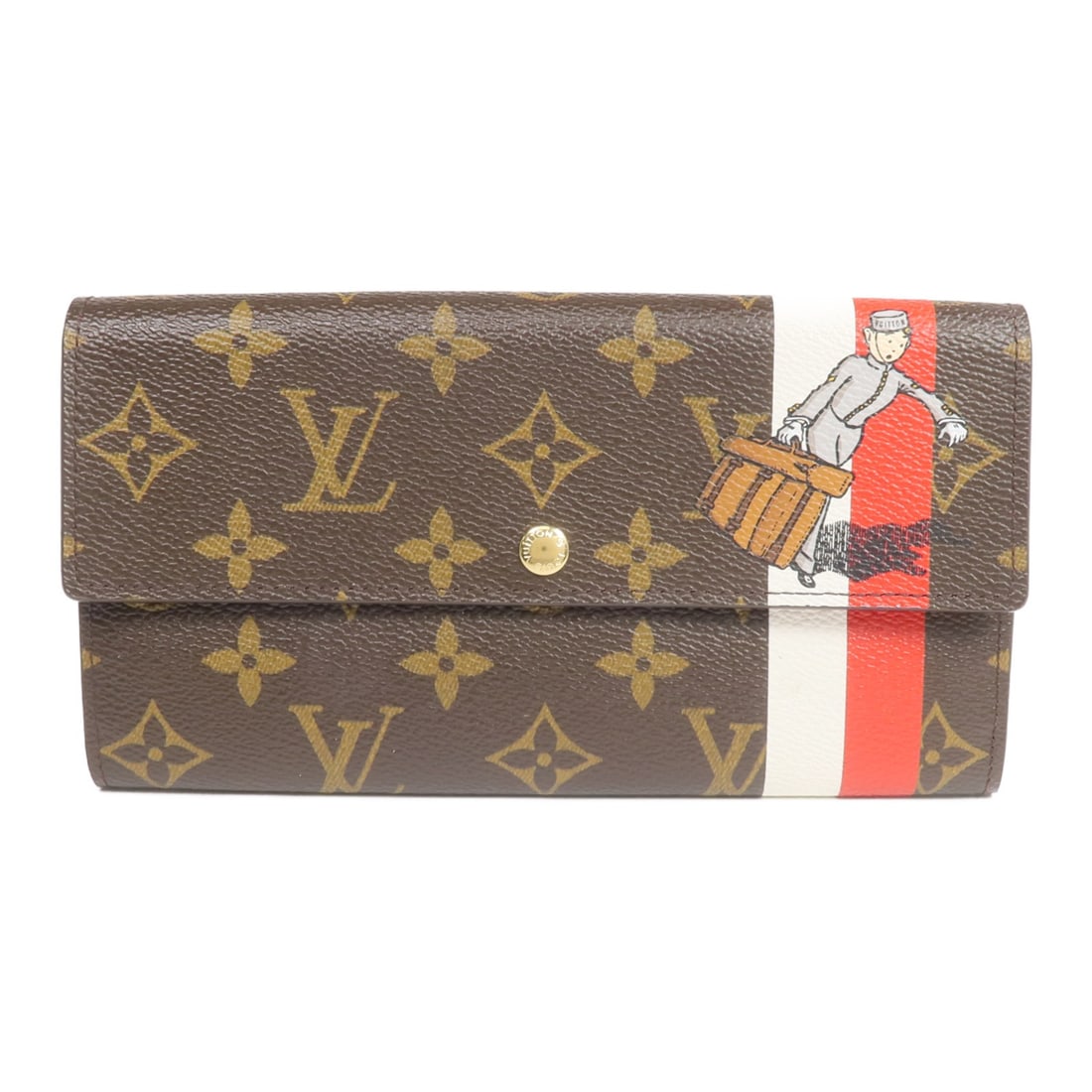 Louis Vuitton M60034 Portefeuille Sarah Bifold Wallet Monogram Brown: Louis Vuitton M60034 Portefeuille Sarah Bifold Wallet Monogram Brown Louis Vuitton Sarah long wallet in brown Monogram PVC coated canvas. This bifold purse is made in France and features a hook button