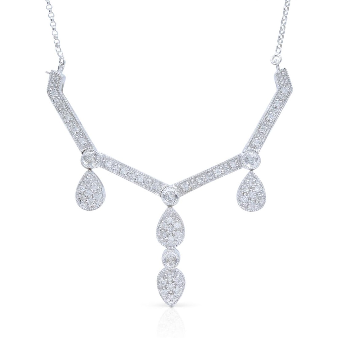 Rachel Koen 14K White Gold Diamond Pendant Necklace 0.55cttw Adjustable: Rachel Koen 14K White Gold Diamond Pendant Necklace 0.55cttw Adjustable Introducing the exquisite Rachel Koen Diamond Necklace, a stunning piece crafted from 14K white gold. This elegant pendant neckl