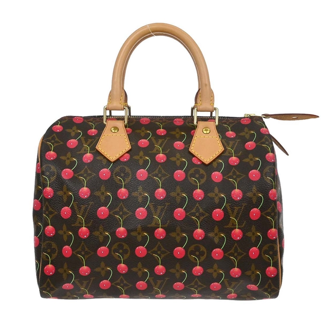 Louis Vuitton Speedy 25 Monogram Cherry Brown Duffle Bag M95009: Louis Vuitton Speedy 25 Monogram Cherry Brown Duffle Bag M95009 Vintage Louis Vuitton Speedy 25 handbag in Monogram Cherry canvas with leather trim and double handles. This small duffle-style bag feat