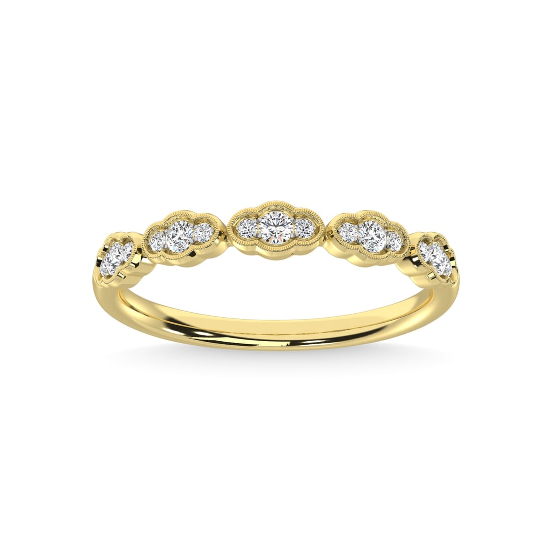 14K Yellow Gold Diamond 1/5 Ct.Tw. Stackable Band: 14K Yellow Gold Diamond 1/5 Ct.Tw. Stackable Band 14k Yellow Gold Stone Color: G-h Stone Clarity: I2 Each ring is presented in standard size 6.5. Complimentary resizing is available between sizes 510 