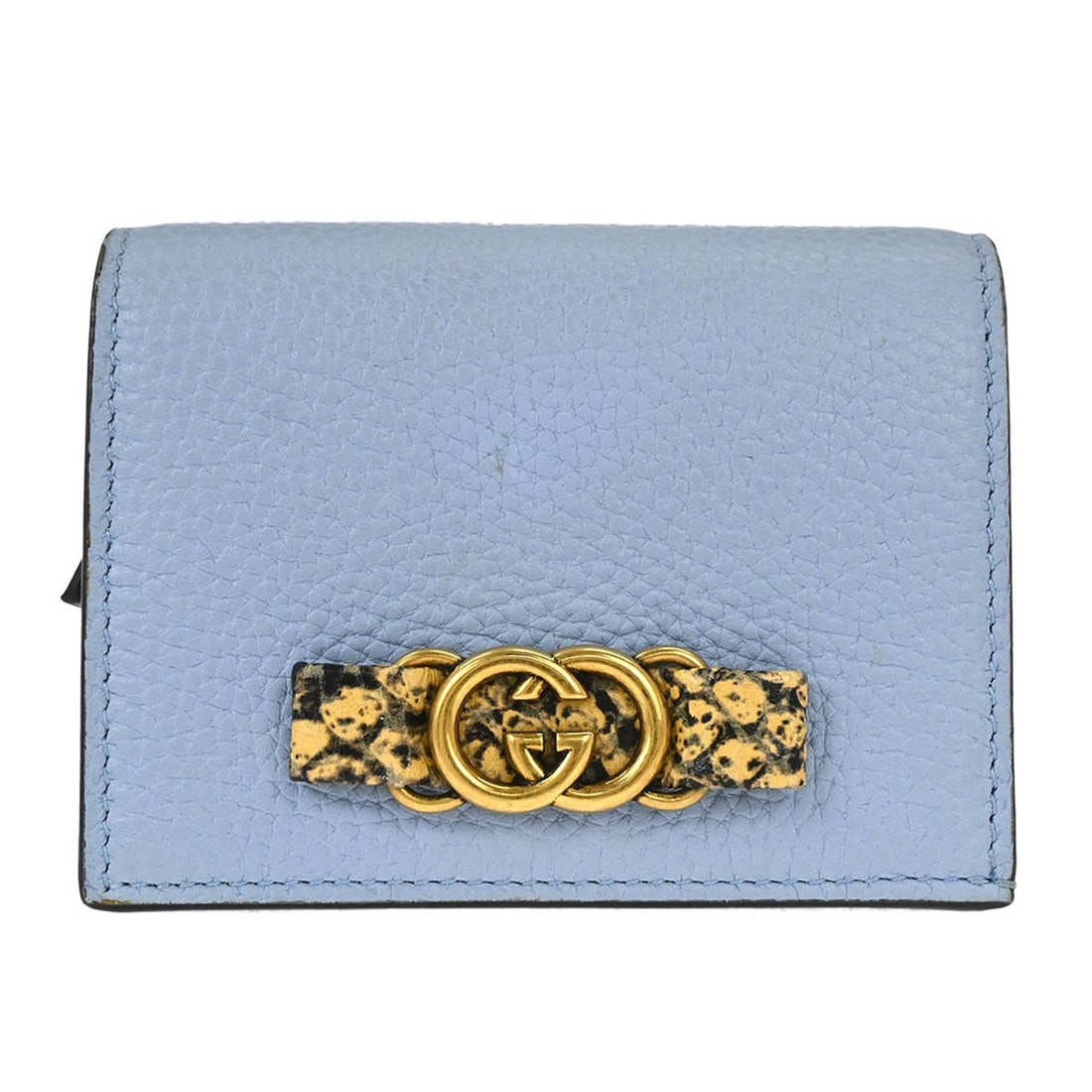Gucci 746059.2149 Women's Folding Leather Wallet Light Blue: Gucci 746059.2149 Women's Folding Leather Wallet Light Blue Vintage Gucci folding wallet in light blue leather with logo accent. The interior includes a coin pocket, five card pockets, one bill pocket
