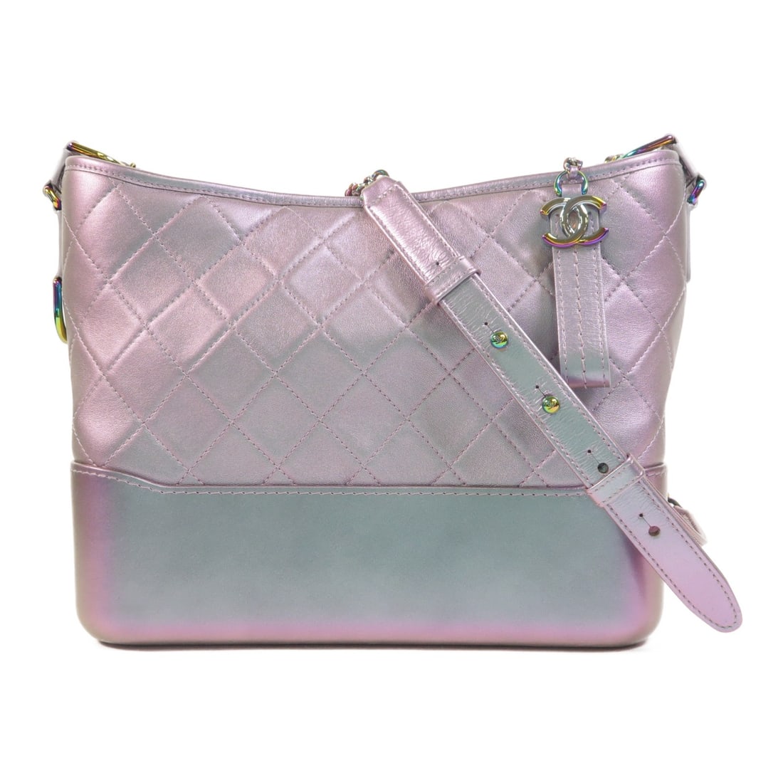 CHANEL Gabrielle Medium Shoulder Bag Metallic Purple Calfskin Leather: CHANEL Gabrielle Medium Shoulder Bag Metallic Purple Calfskin Leather A CHANEL CC Gabrielle Medium Chain Shoulder Bag in metallic purple calfskin leather. This women's shoulder bag is made in France, 