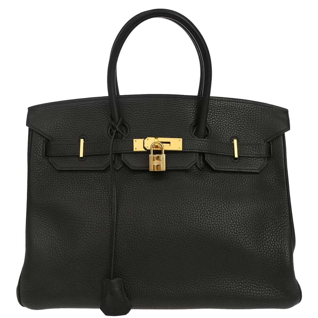Hermes Birkin 35 Black Taurillon Clemence Leather Satchel Bag: Hermes Birkin 35 Black Taurillon Clemence Leather Satchel Bag Black HERMES Birkin 35 handbag in Taurillon Clemence leather, designed as a satchel/top handle bag with double handles and a turnlock clos