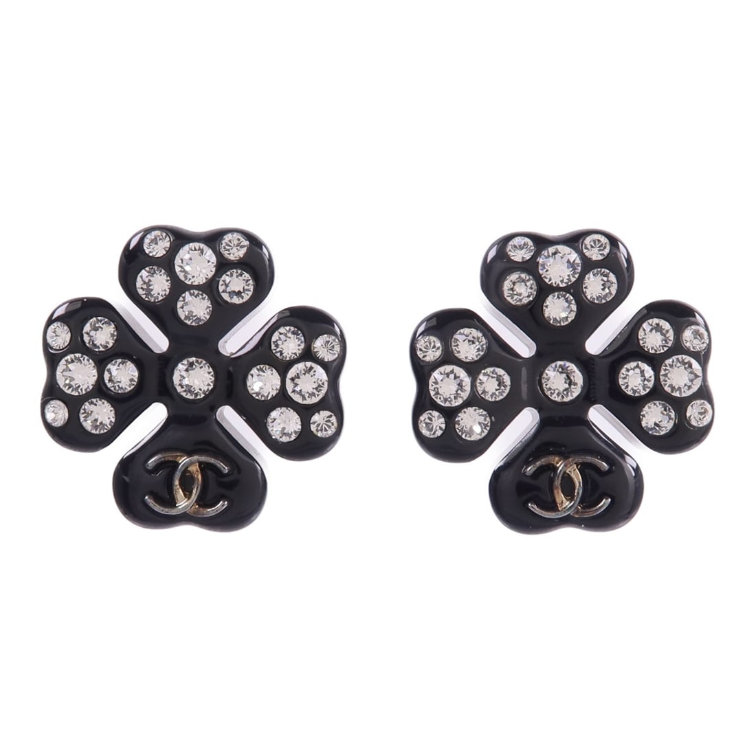 Black PVC CC Earrings by CHANEL: Black PVC CC Earrings by CHANEL CHANEL CC earrings in black PVC with clear accents. The item is described as very good condition (AB) and comes with no accessories. Specifications Brand Name: CHANEL I