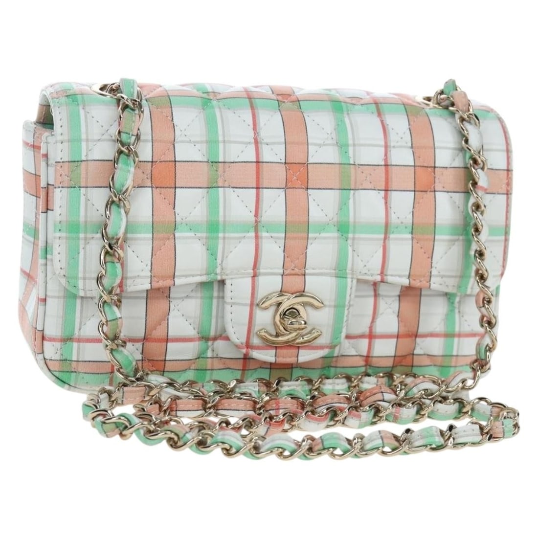 CHANEL Matelasse 20 Mini Shoulder Bag Lamb Skin Multicolor Gold: CHANEL Matelasse 20 Mini Shoulder Bag Lamb Skin Multicolor Gold Chanel Mini Matelasse 20 chain shoulder bag in multicolor and gold lamb skin. It measures approximately 20 cm wide, 13 cm high, and 6 cm