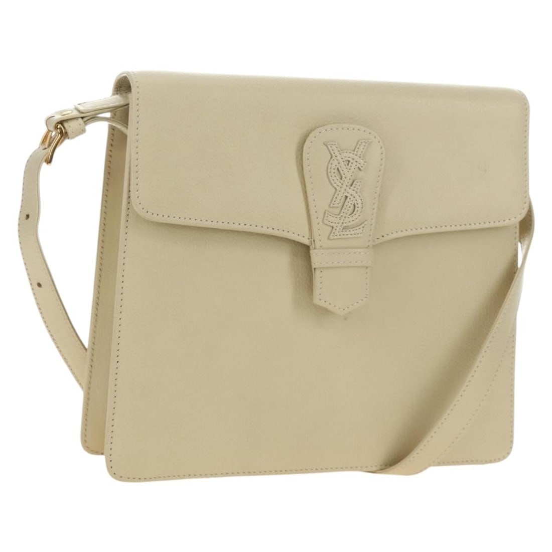 Ivory Leather Shoulder Bag SAINT LAURENT YSL Gold Tone: Ivory Leather Shoulder Bag SAINT LAURENT YSL Gold Tone Saint Laurent shoulder bag in ivory leather with gold-tone hardware. The bag has a shoulder strap and measures approximately 25 cm wide, 22 cm hi