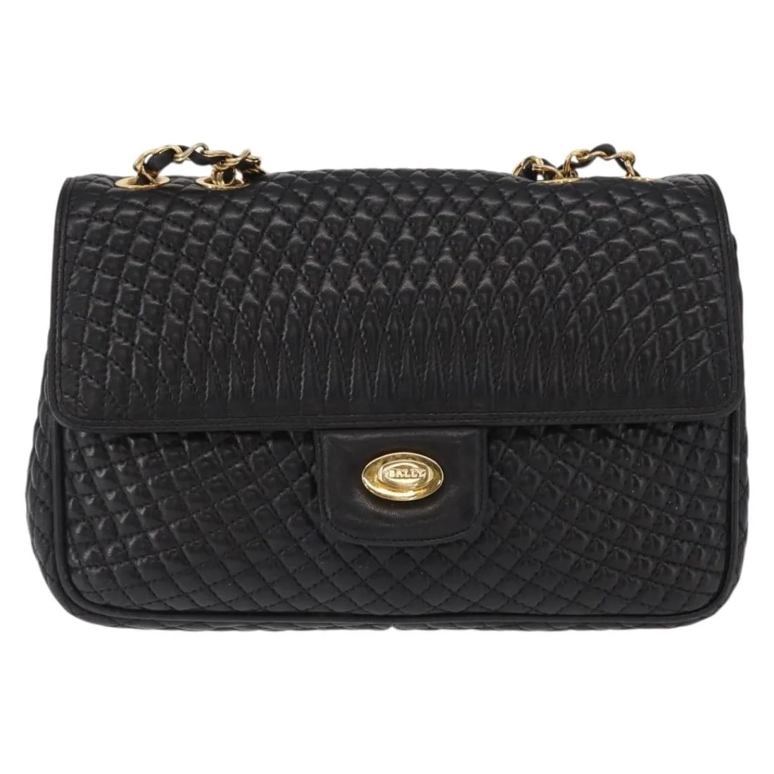 Bally Vintage Chain Shoulder Bag Black Quilted Leather (1 of 18)