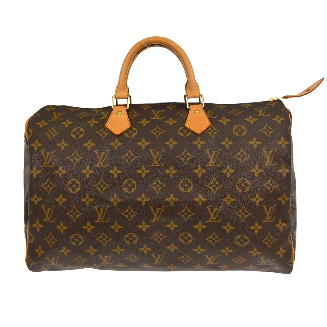 Louis Vuitton Speedy 40 Monogram Canvas Large Brown Duffle Bag M41522: Louis Vuitton Speedy 40 Monogram Canvas Large Brown Duffle Bag M41522 Vintage Louis Vuitton Speedy 40 handbag in brown Monogram canvas with leather trim and double handles. This duffle-style handbag f