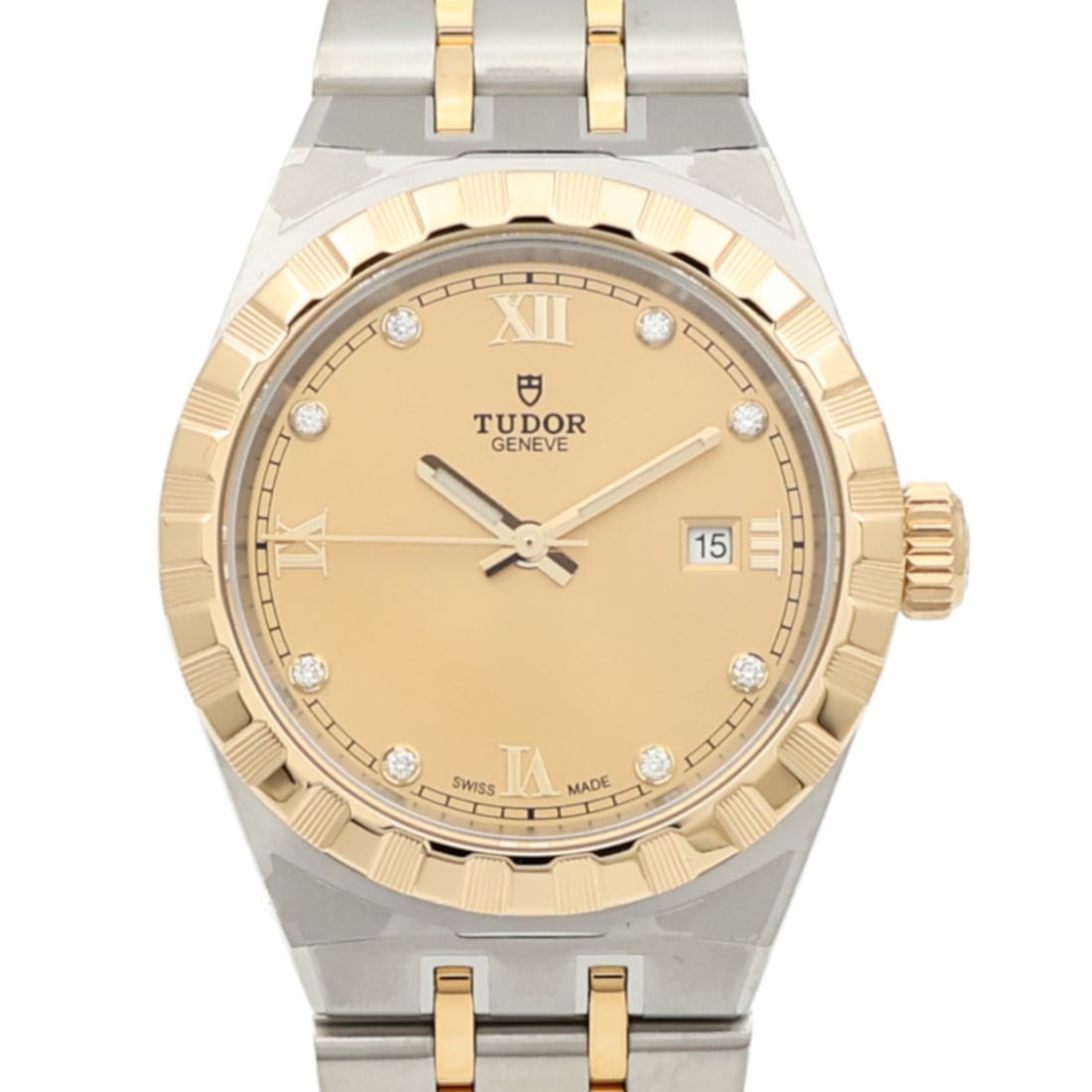 TUDOR M28303 Royal Ladies Automatic Watch 18K Yellow Gold Stainless Steel: TUDOR M28303 Royal Ladies Automatic Watch 18K Yellow Gold Stainless Steel TUDOR Royal Automatic Watch M28303 is a ladies' automatic winding watch with a gold color finish and a combination of stainles