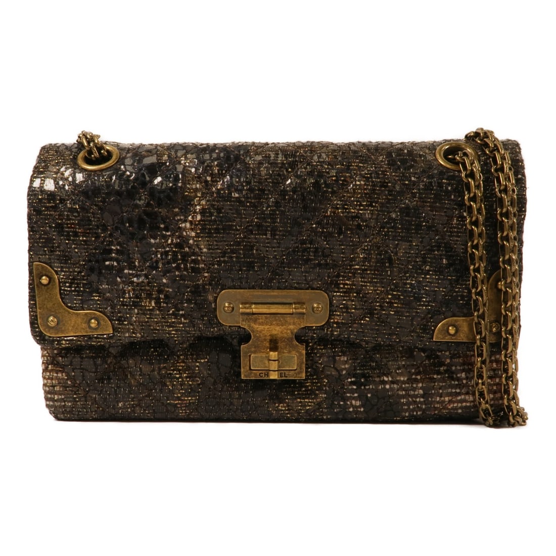 CHANEL Shanghai Icons CC Tweed Flap Shoulder Bag Black Gold (1 of 15)