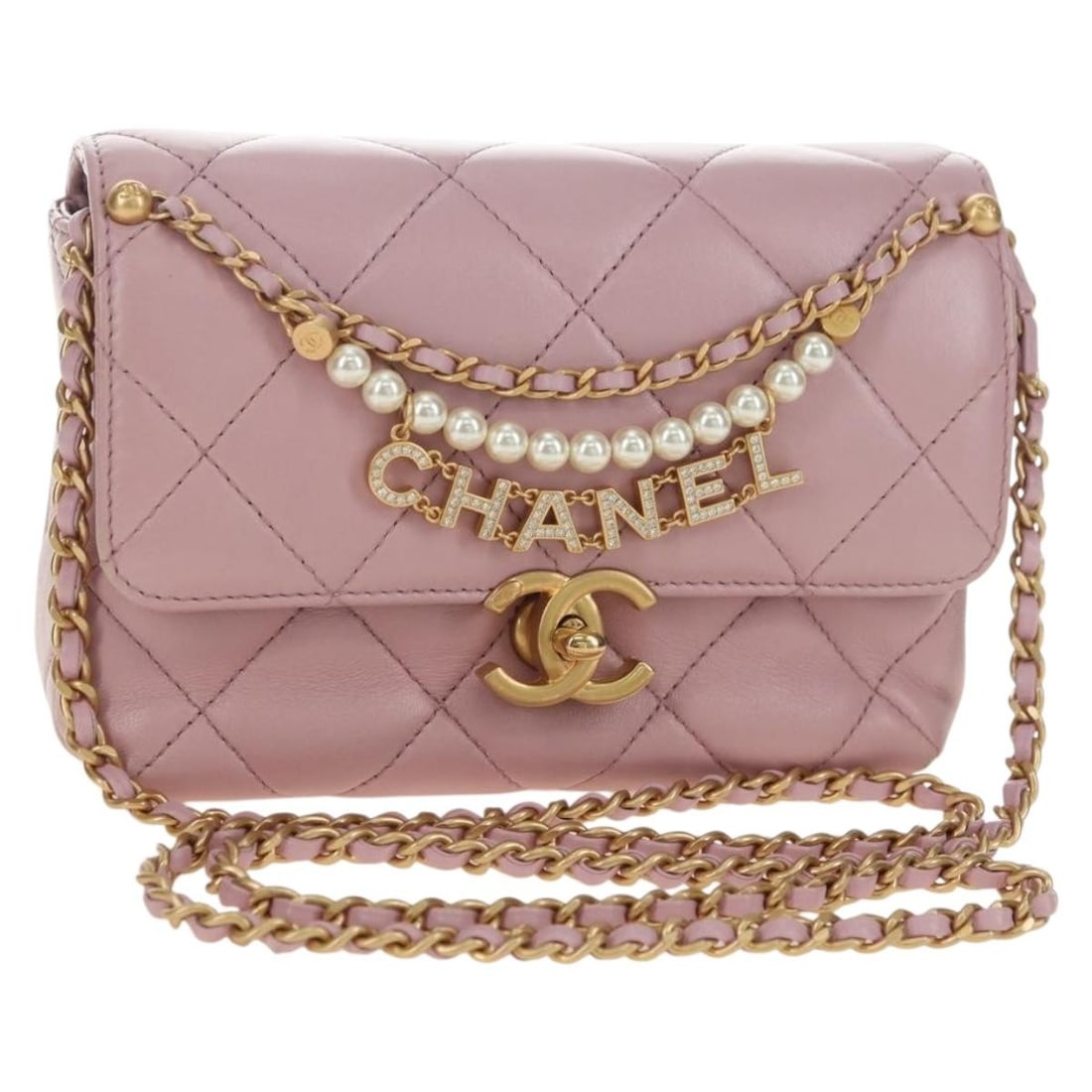 CHANEL Mini Matelasse 18 Lamb Skin Shoulder Bag Pink Gold: CHANEL Mini Matelasse 18 Lamb Skin Shoulder Bag Pink Gold Chanel Chain Mini Matelasse 18 shoulder bag in pink lamb skin with gold-tone CC detailing. Made in Italy, this women's shoulder bag includes a