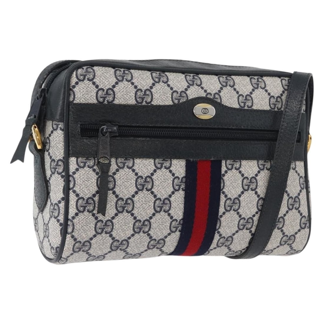 Gucci 98 02 004 Sherry Line GG Canvas Shoulder Bag Navy Gold: Gucci 98 02 004 Sherry Line GG Canvas Shoulder Bag Navy Gold Gucci Sherry Line GG Supreme shoulder bag in navy and gold GG canvas, made in Italy. It features a shoulder strap with an approximate drop 