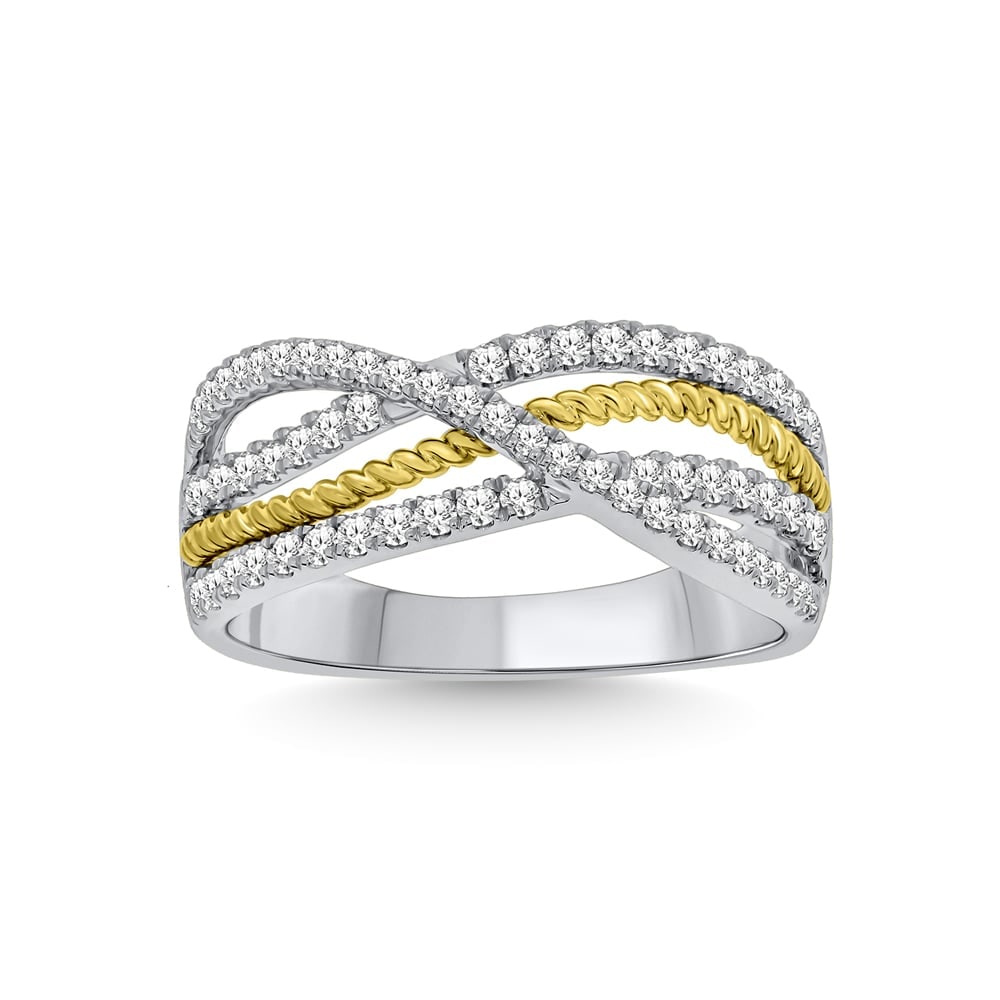 14K Two Tone Diamond 1/2 Ct.Tw. Fashion Ring: 14K Two Tone Diamond 1/2 Ct.Tw. Fashion Ring 14k Two Tone Stone Color: G-h Stone Clarity: I1 Each ring is presented in standard size 6.5. Complimentary resizing is available between sizes 510 (in 1/4 