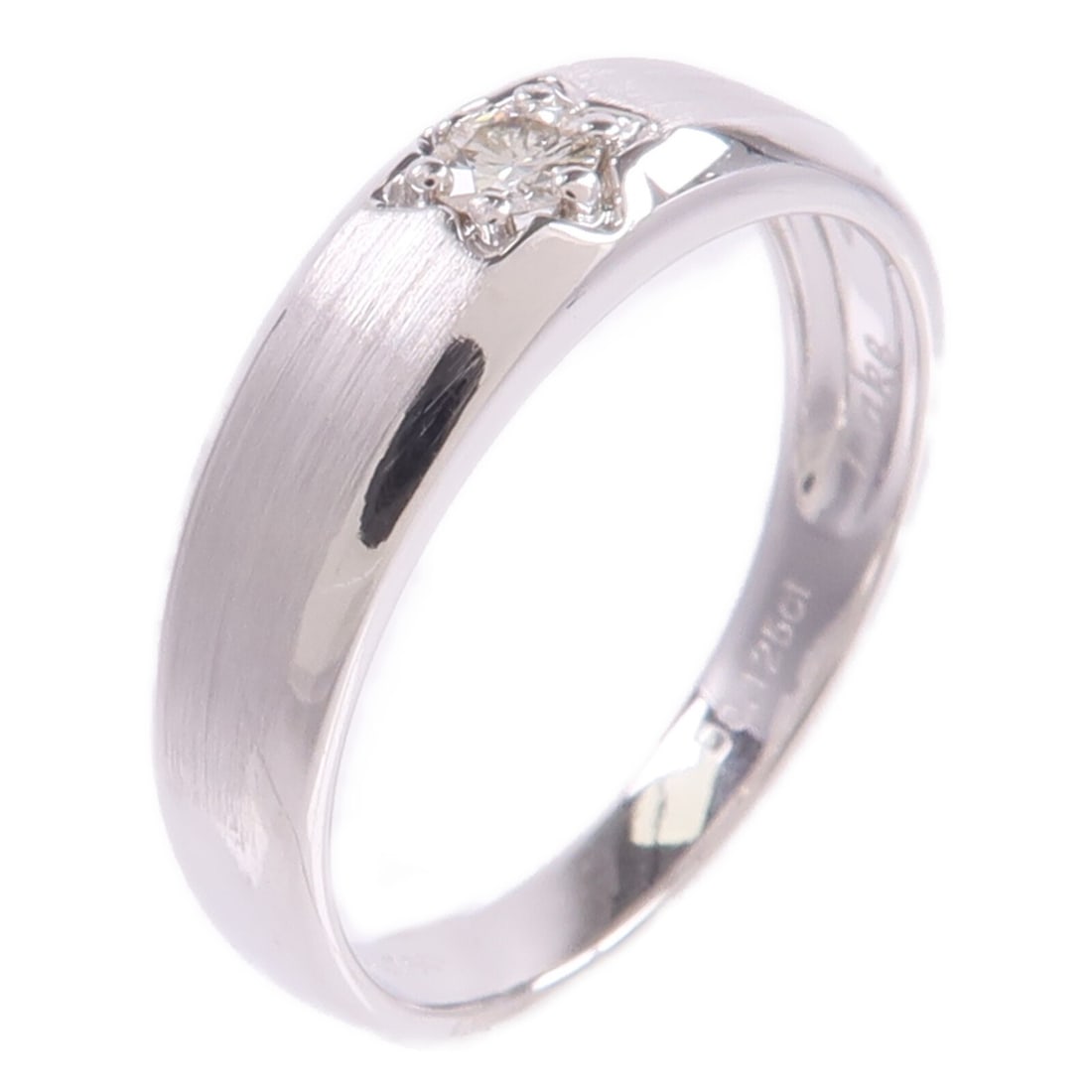 18K White Gold Diamond Ring US Size 5.25: 18K White Gold Diamond Ring US Size 5.25 Diamond ring in 18K white gold with diamond accents. The ring is size US 5.25 and has a ring width of 2-4.5 mm (0.8 in). It weighs 2.7 g and is in very good co