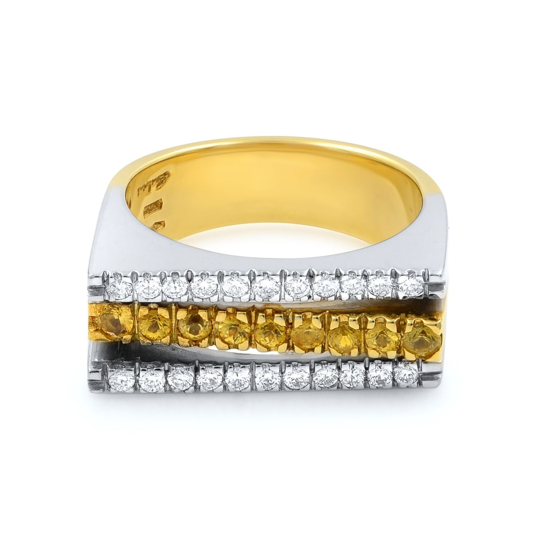 Salvini 18K Cocktail Ring with Diamonds and Yellow Sapphires: Salvini 18K Cocktail Ring with Diamonds and Yellow Sapphires This exquisite Salvini cocktail ring showcases a stunning combination of 18k yellow and white gold, designed for those who appreciate elega