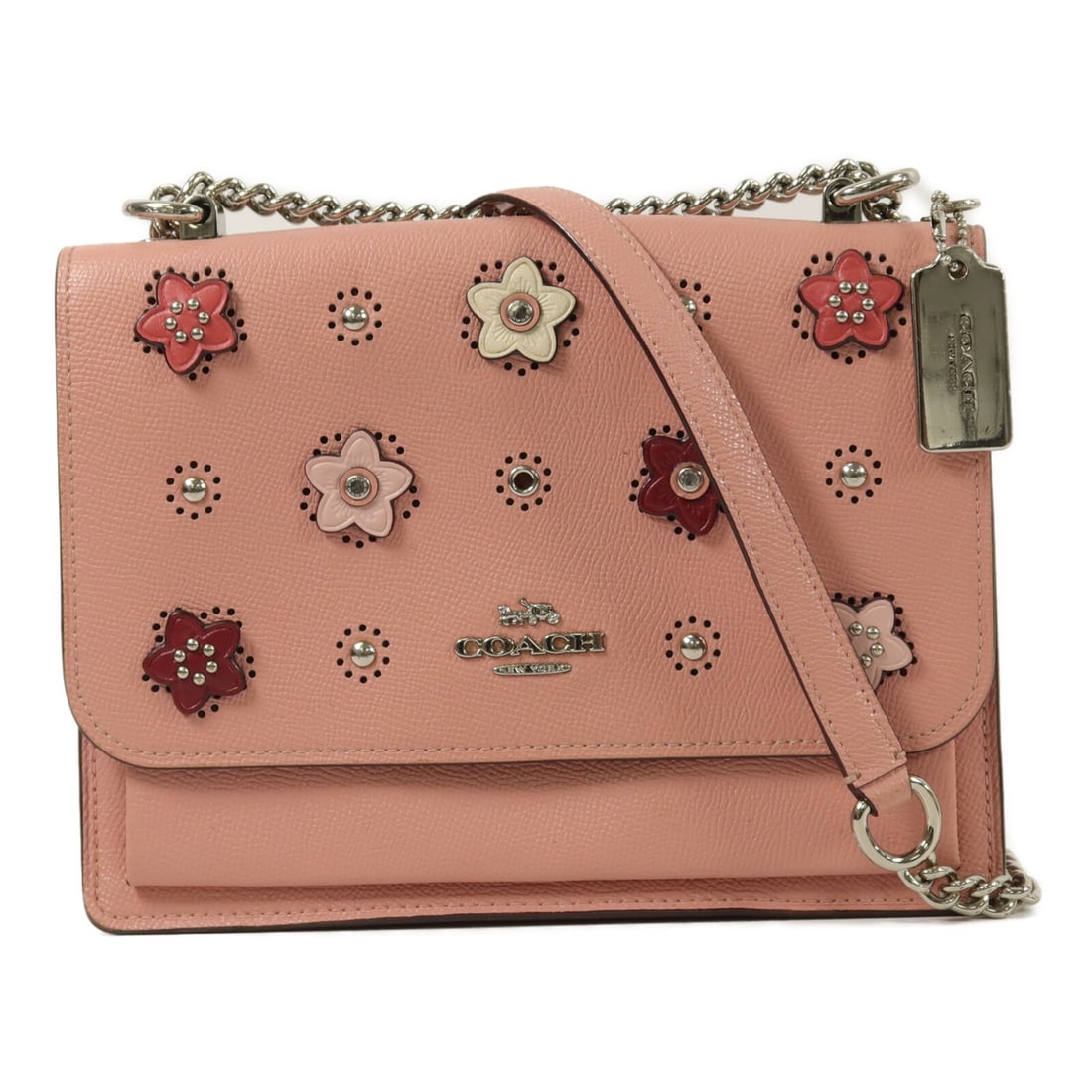 COACH Klare Pink Calfskin Leather Shoulder Bag SHW: COACH Klare Pink Calfskin Leather Shoulder Bag SHW COACH SHW Klare Shoulder Bag in pink calfskin leather, designed for women and made in the United States. This shoulder bag features a magnetic pocket