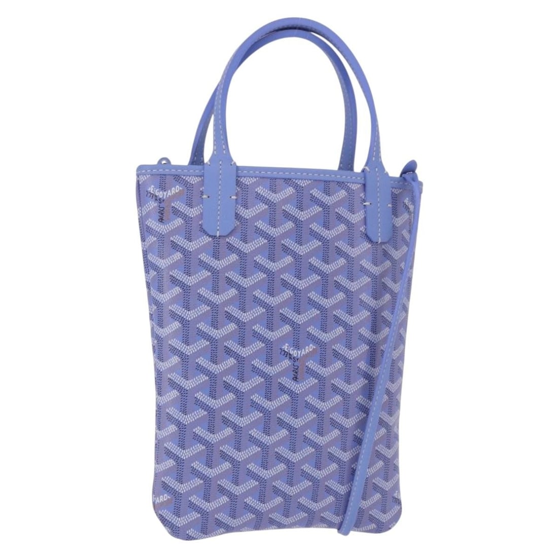 GOYARD Poitiers 2025 Iris Limited Edition Blue PVC Leather Hand Bag: GOYARD Poitiers 2025 Iris Limited Edition Blue PVC Leather Hand Bag Limited edition Goyard Poitiers handbag in blue PVC leather, presented in a herringbone design. It is a women's handbag made in Fran