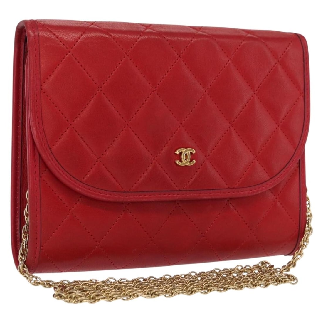 Chanel Red Lambskin Matelasse Shoulder Bag with Gold Chain and CC Logo: Chanel Red Lambskin Matelasse Shoulder Bag with Gold Chain and CC Logo This CHANEL Matelasse shoulder bag is crafted from red lambskin leather and features gold-tone CC hardware. The compact design in