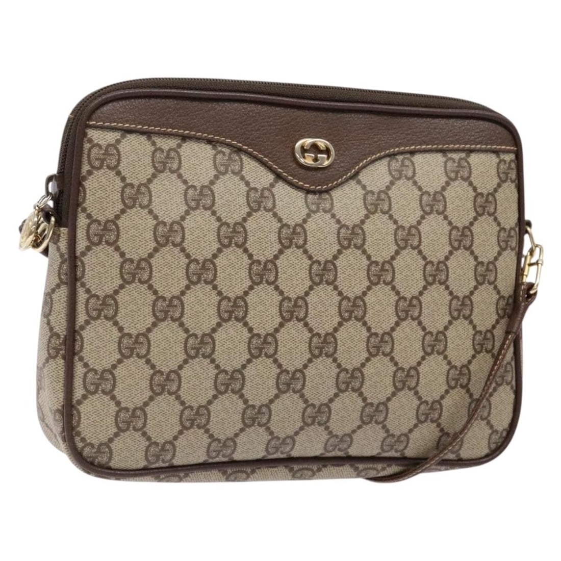 GUCCI GG Supreme PVC Shoulder Bag Beige Gold 156 02 068 Italy: GUCCI GG Supreme PVC Shoulder Bag Beige Gold 156 02 068 Italy This stylish GUCCI GG Supreme Shoulder Bag is crafted from high-quality PVC leather in a chic beige and gold color scheme. Perfect for eve