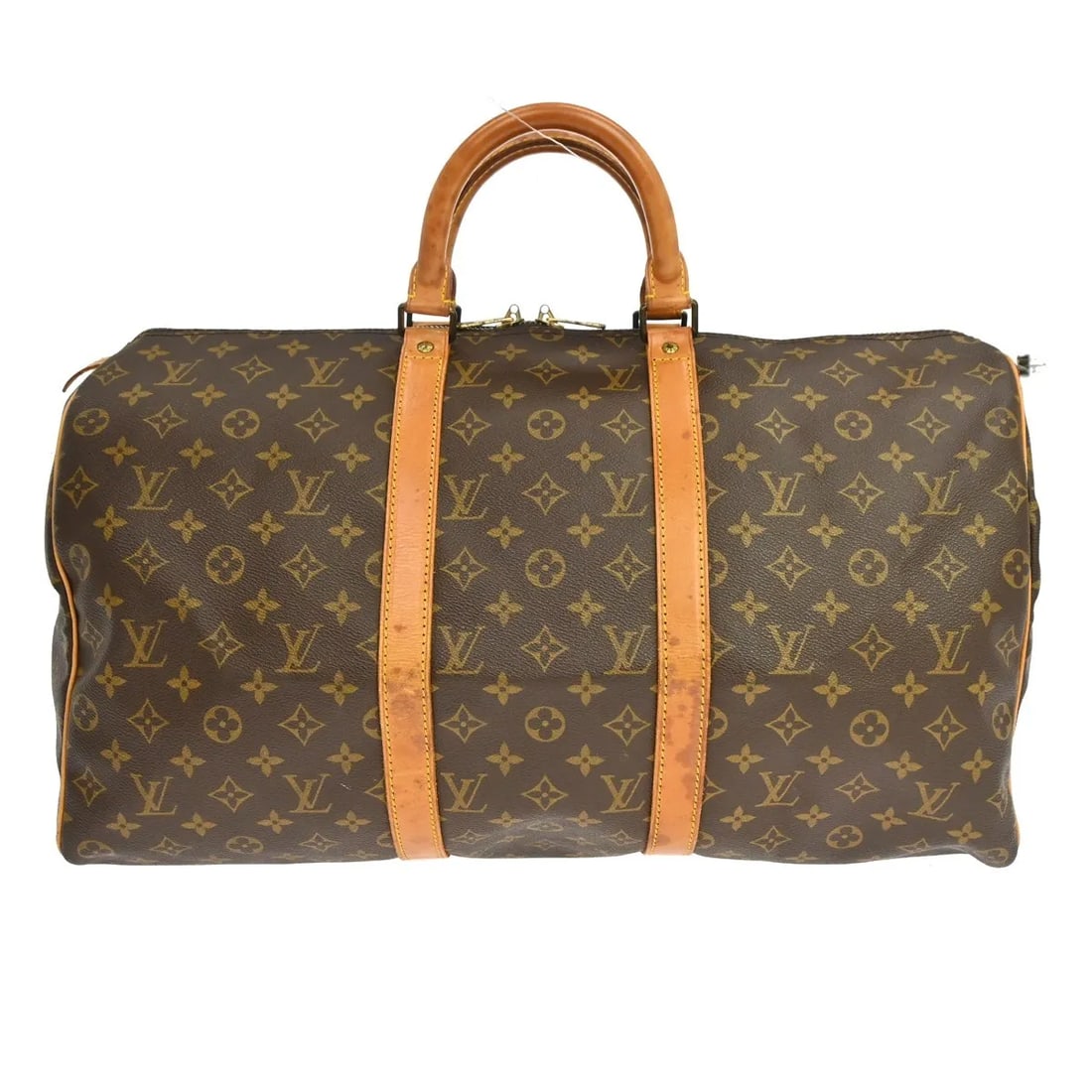 Louis Vuitton Keepall Brown Monogram Canvas Travel Bag: Louis Vuitton Keepall Brown Monogram Canvas Travel Bag Vintage Louis Vuitton Keepall in brown monogram canvas. This unisex travel bag is in good condition with visible wear consistent with age. Exteri