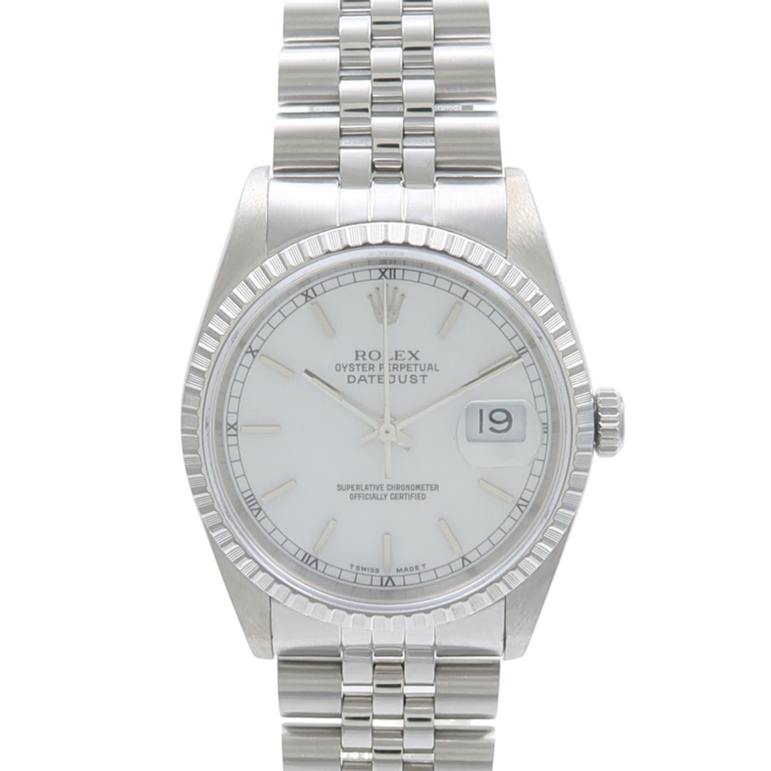 Rolex 16220 Datejust mens automatic stainless steel wristwatch white dial: Rolex 16220 Datejust mens automatic stainless steel wristwatch white dial ROLEX Datejust 16220 automatic wristwatch for men, featuring a stainless steel construction and a white dial. The watch is ide