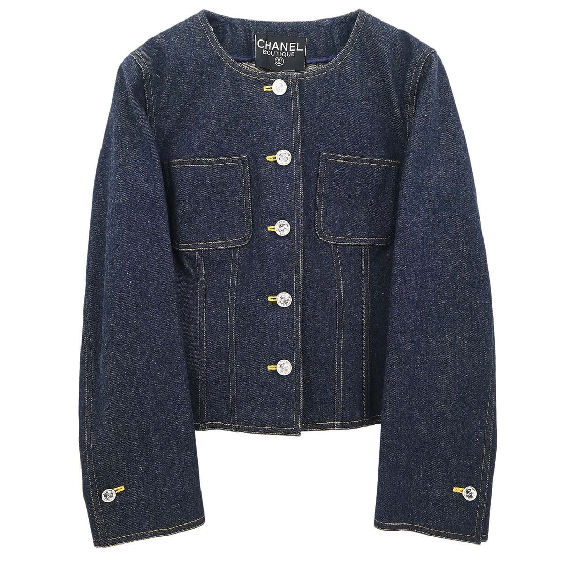 Chanel Indigo Collarless Denim Jacket Single Breasted (1 of 15)
