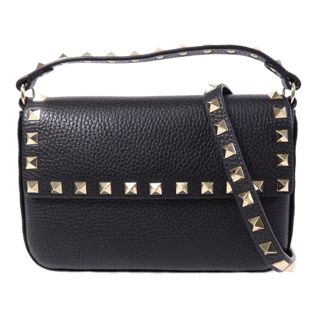 Valentino Rockstud Mini 2 Way Shoulder Bag Black Calfskin 6W2P0W07VSH 0NO: Valentino Rockstud Mini 2 Way Shoulder Bag Black Calfskin 6W2P0W07VSH 0NO A Valentino Rockstud Mini 2-way shoulder bag in black calfskin (cowhide), designed for women and made in Italy. It features a 