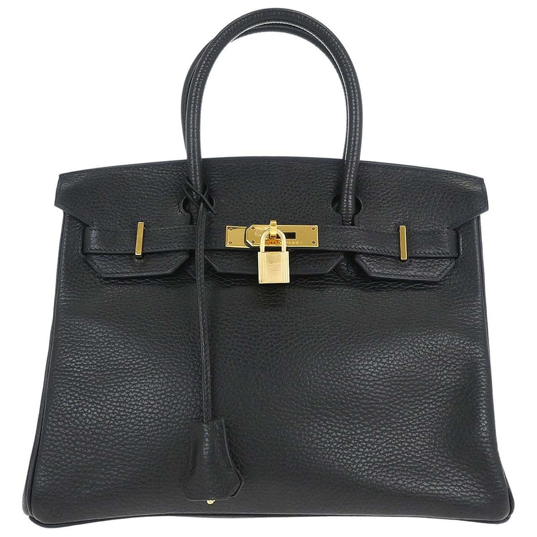 Hermes Birkin 30 Black Ardennes Leather Top Handle Bag: Hermes Birkin 30 Black Ardennes Leather Top Handle Bag Hermes Birkin 30 top handle handbag in black Ardennes leather with double handles, leather lining, and lock accent. Made in France, this medium-s