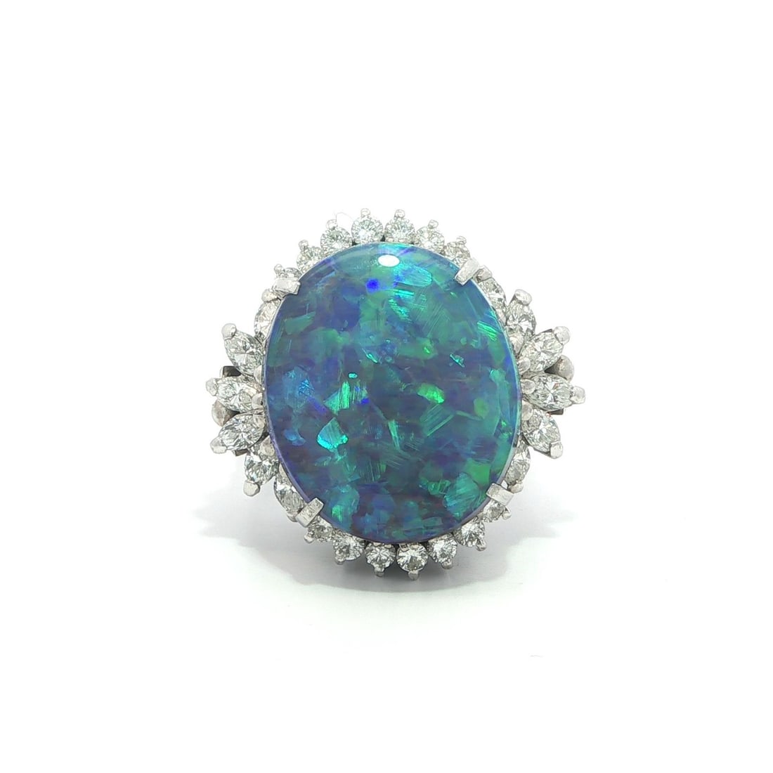 Platinum Cocktail Ring With Large Boulder Opal and Diamond Accents (1 of 16)