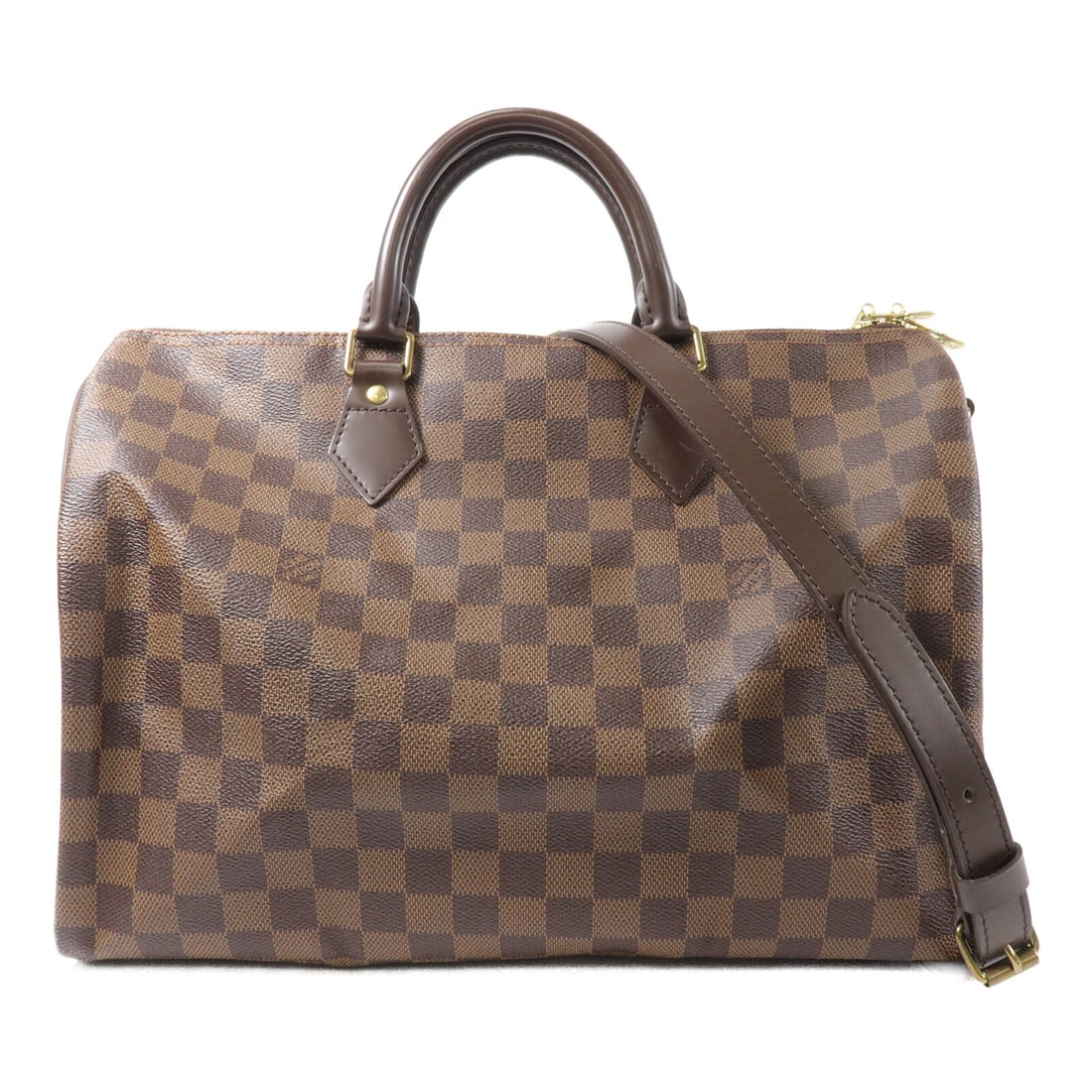 Louis Vuitton Speedy Bandouliere 35 Damier Brown 2Way Bag N41182: Louis Vuitton Speedy Bandouliere 35 Damier Brown 2Way Bag N41182 A Louis Vuitton Speedy Bandouliere 35 2Way Shoulder Bag in Damier Brown, model N41182. It is made from Damier and PVC coated canvas, an