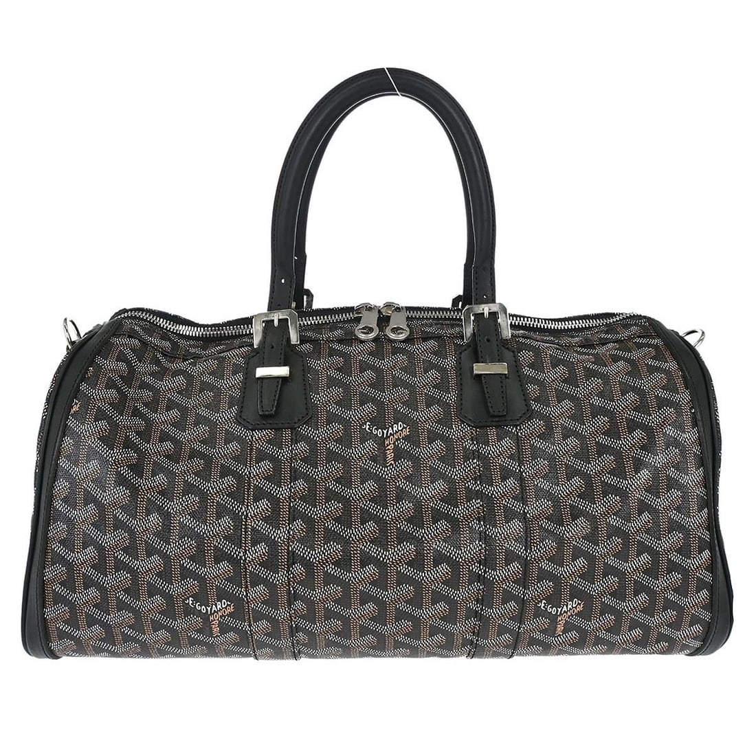 Goyard Croisiere 40 Black Goyardine Canvas Leather Handbag: Goyard Croisiere 40 Black Goyardine Canvas Leather Handbag This Goyard Croisiere 40 handbag is presented in black with a coated canvas and leather exterior, canvas lining, and logo accent. It is descr