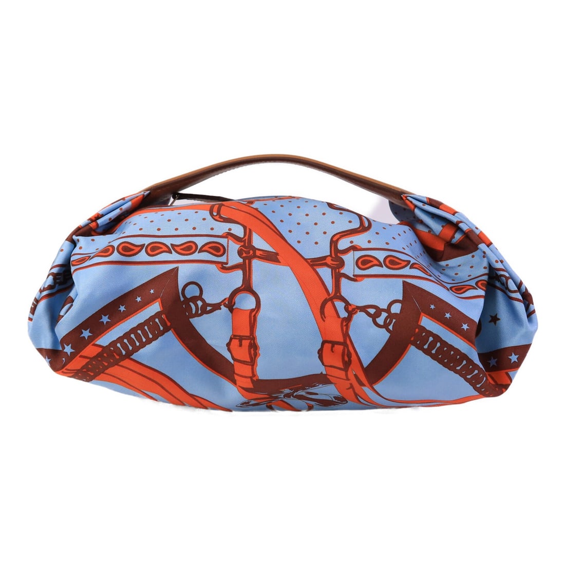 Hermes Balusoie Silk and Hunter Leather Handbag SHW Orange Light Blue: Hermes Balusoie Silk and Hunter Leather Handbag SHW Orange Light Blue Hermes SHW Balusoie Bag handbag in orange, light blue, and blue, made from silk and Hunter leather. It features a handle drop of 2
