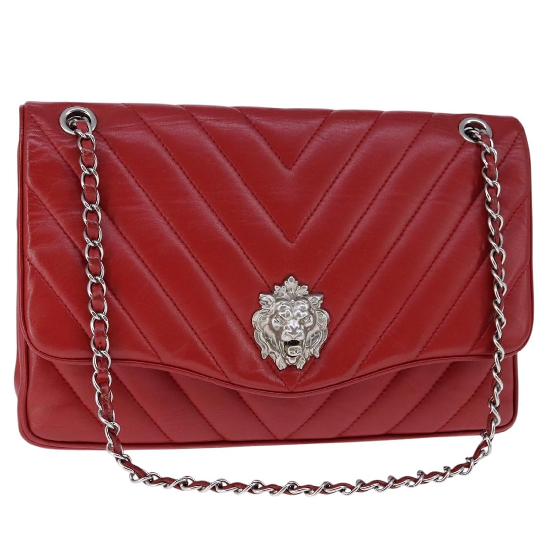 CHANEL CC Red Lamb Skin Chain Shoulder Bag V Stitch (1 of 18)