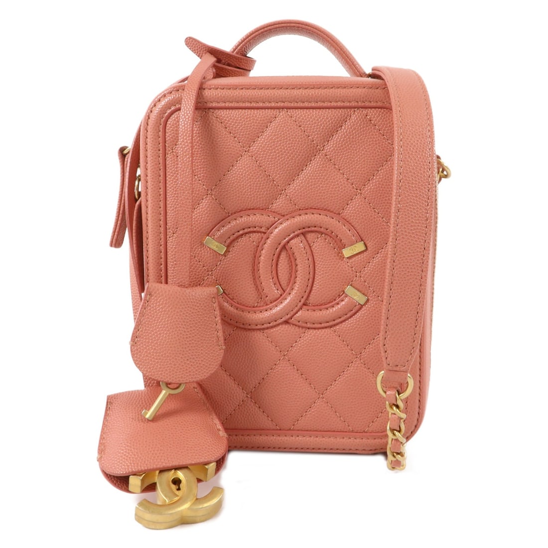 Pink Calfskin 2 Way Shoulder Bag with CC and GHW CHANEL: Pink Calfskin 2 Way Shoulder Bag with CC and GHW CHANEL A CHANEL 2-way shoulder bag crafted from pink calfskin leather with gold-tone hardware. It features a compact silhouette with a top handle and a