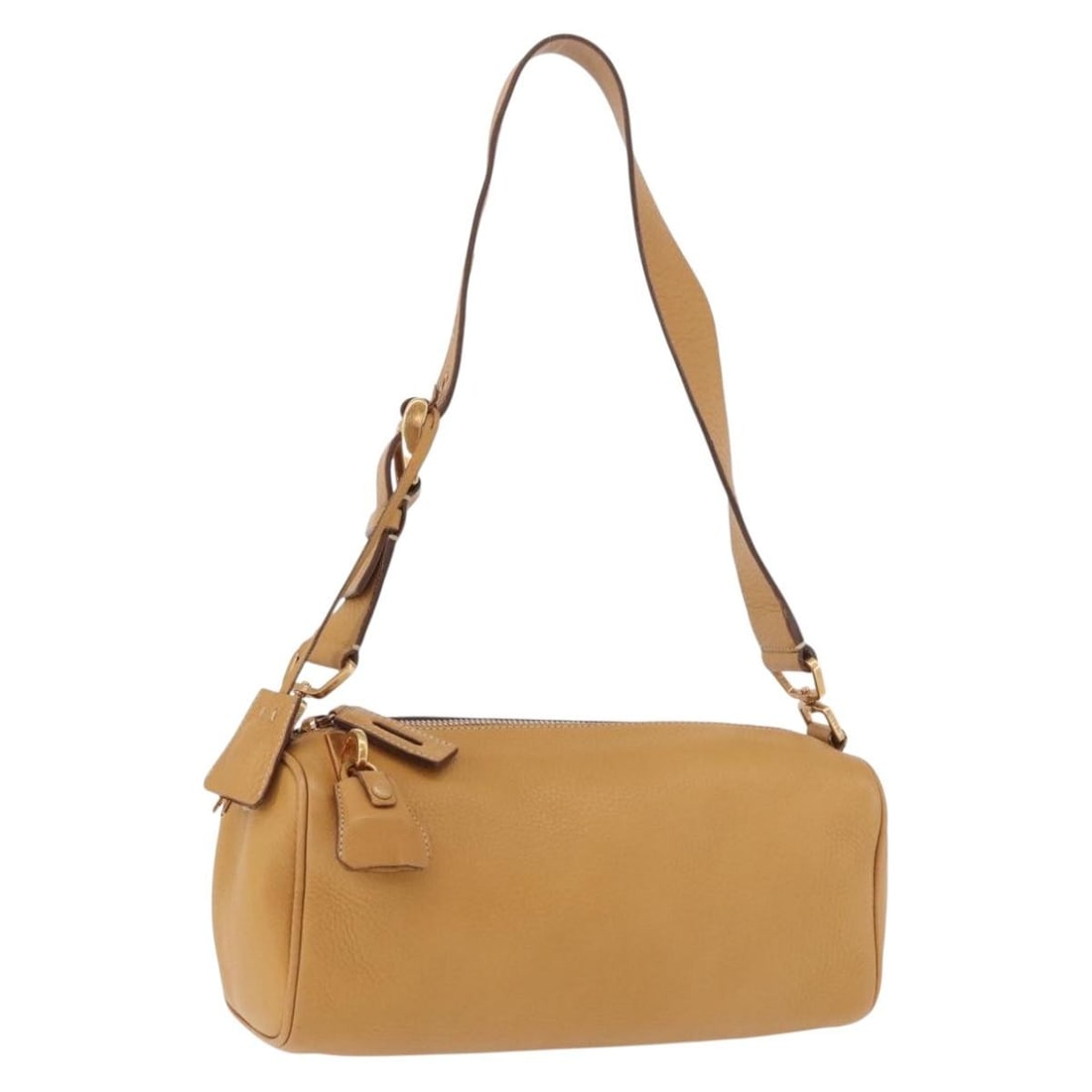 PRADA Leather Shoulder Bag Beige Gold Tone Chain Padlock: PRADA Leather Shoulder Bag Beige Gold Tone Chain Padlock A PRADA chain shoulder bag in beige and gold leather, made in Italy. It comes with a padlock, two keys, a clochette, and a guarantee card. The 
