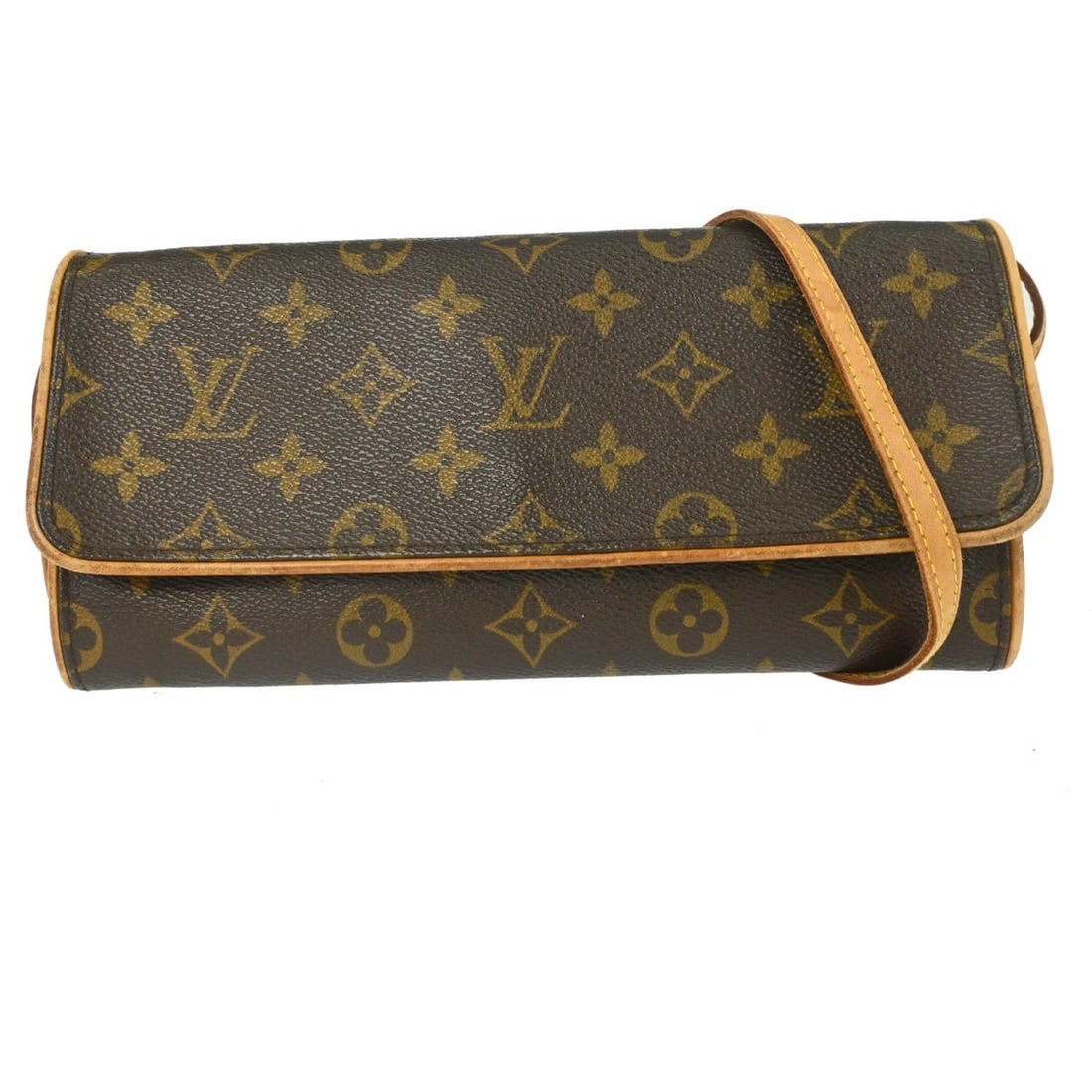 Louis Vuitton M51852 Pochette Twin GM Monogram Crossbody Purse: Louis Vuitton M51852 Pochette Twin GM Monogram Crossbody Purse Vintage Louis Vuitton Pochette Twin GM crossbody bag in brown Monogram canvas with leather trim and a magnetic snap closure. This women's