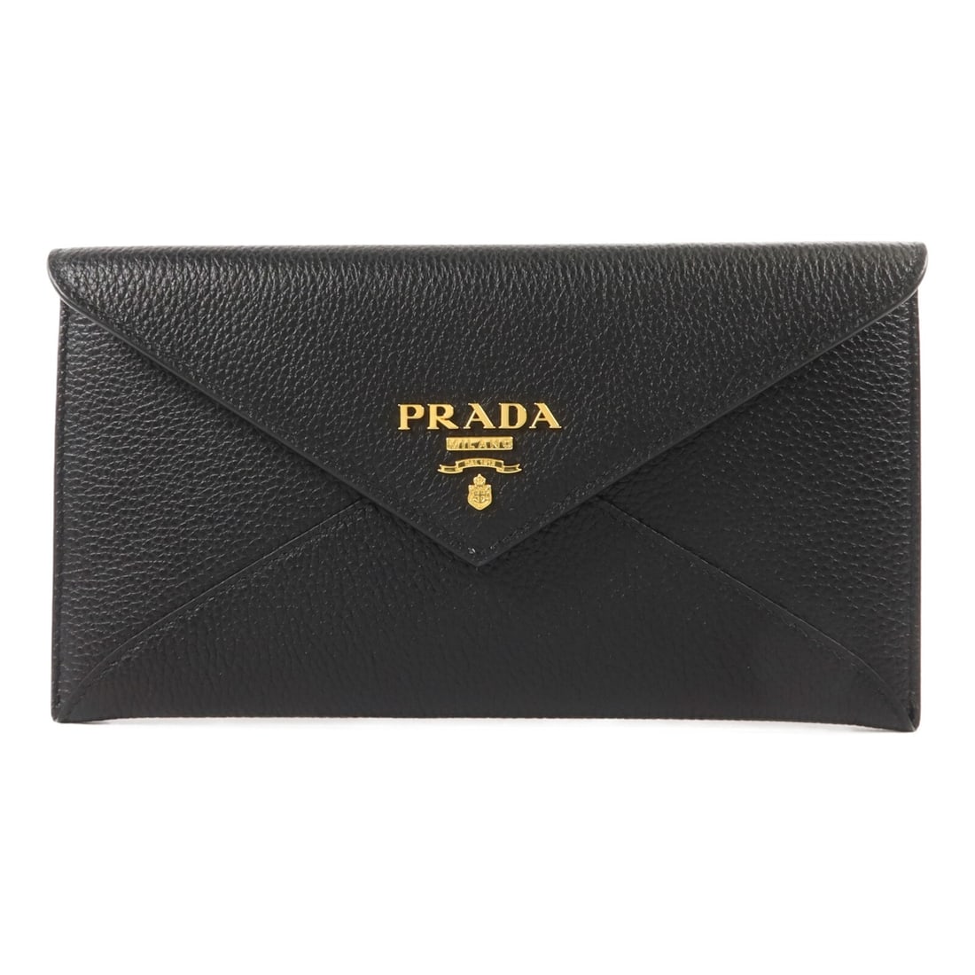 PRADA 1MF175 calfskin pouch wallet black gold tone hardware (1 of 14)