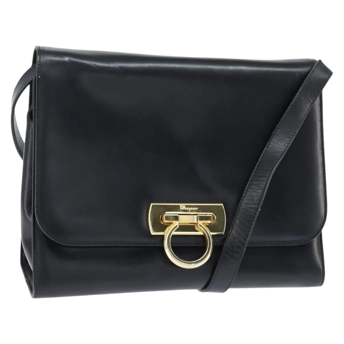 Black Leather Shoulder Bag Salvatore Ferragamo Gancini Flap: Black Leather Shoulder Bag Salvatore Ferragamo Gancini Flap This Salvatore Ferragamo Gancini flap shoulder bag is crafted from black leather and designed for women. The bag features a flap closure and