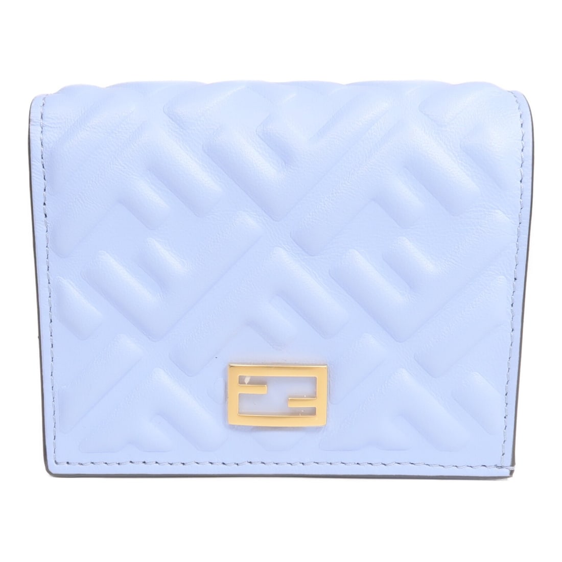 FENDI 8M0420 blue calfskin bi fold wallet for women: FENDI 8M0420 blue calfskin bi fold wallet for women This FENDI bi-fold wallet is crafted from calfskin leather in blue. It is a women's regular-size wallet made in Italy, with a hook button closure, o