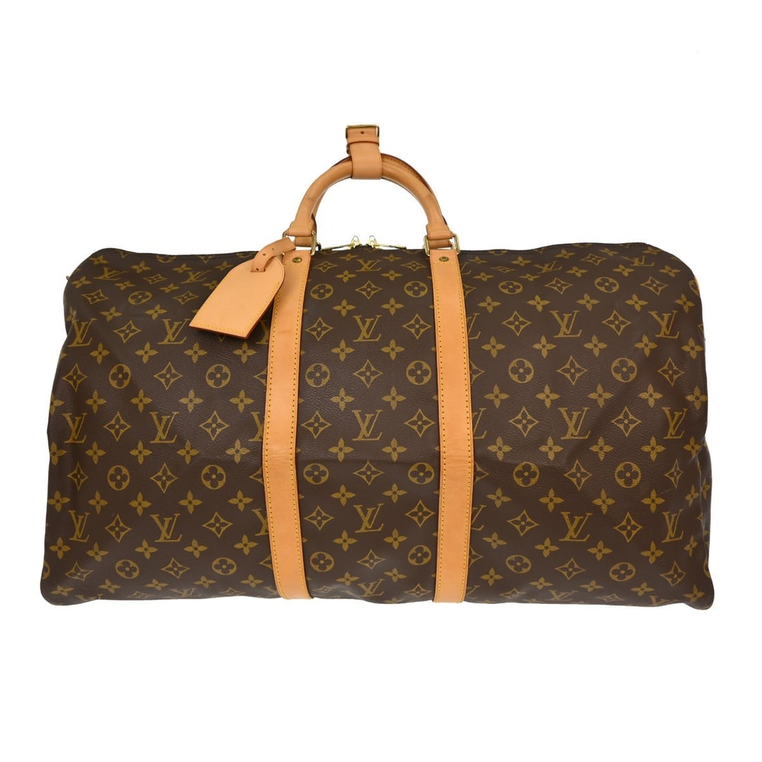 Louis Vuitton Keepall 55 Monogram Duffle Bag M41424 France: Louis Vuitton Keepall 55 Monogram Duffle Bag M41424 France Louis Vuitton Keepall 55 travel handbag in Monogram canvas and leather, made in France. This vintage unisex duffle-style bag features a zip c
