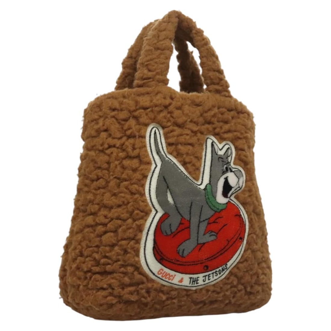 GUCCI 752175 Brown Wool Hand Bag with Dust Bag: GUCCI 752175 Brown Wool Hand Bag with Dust Bag Gucci Jetsons Collaboration handbag in brown wool with a structured silhouette and top handles. This women's handbag includes a dust bag and shows reason