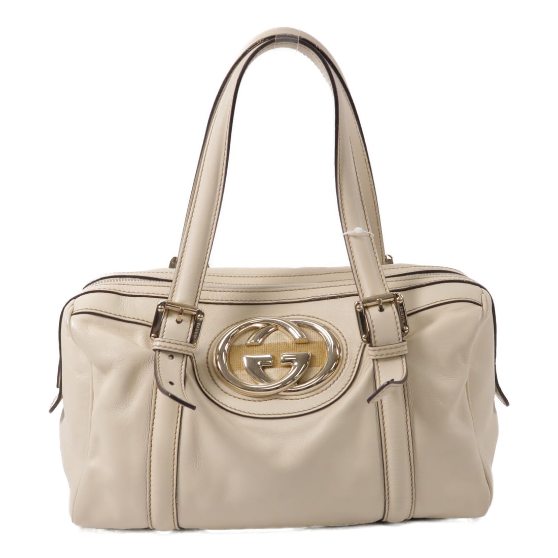 Gucci 170009 calfskin tote handbag white gold tone hardware: Gucci 170009 calfskin tote handbag white gold tone hardware Gucci tote bag in white calfskin leather, model 170009. It features a handle with an adjustable length of 46-56 cm and an inside zip pocket.