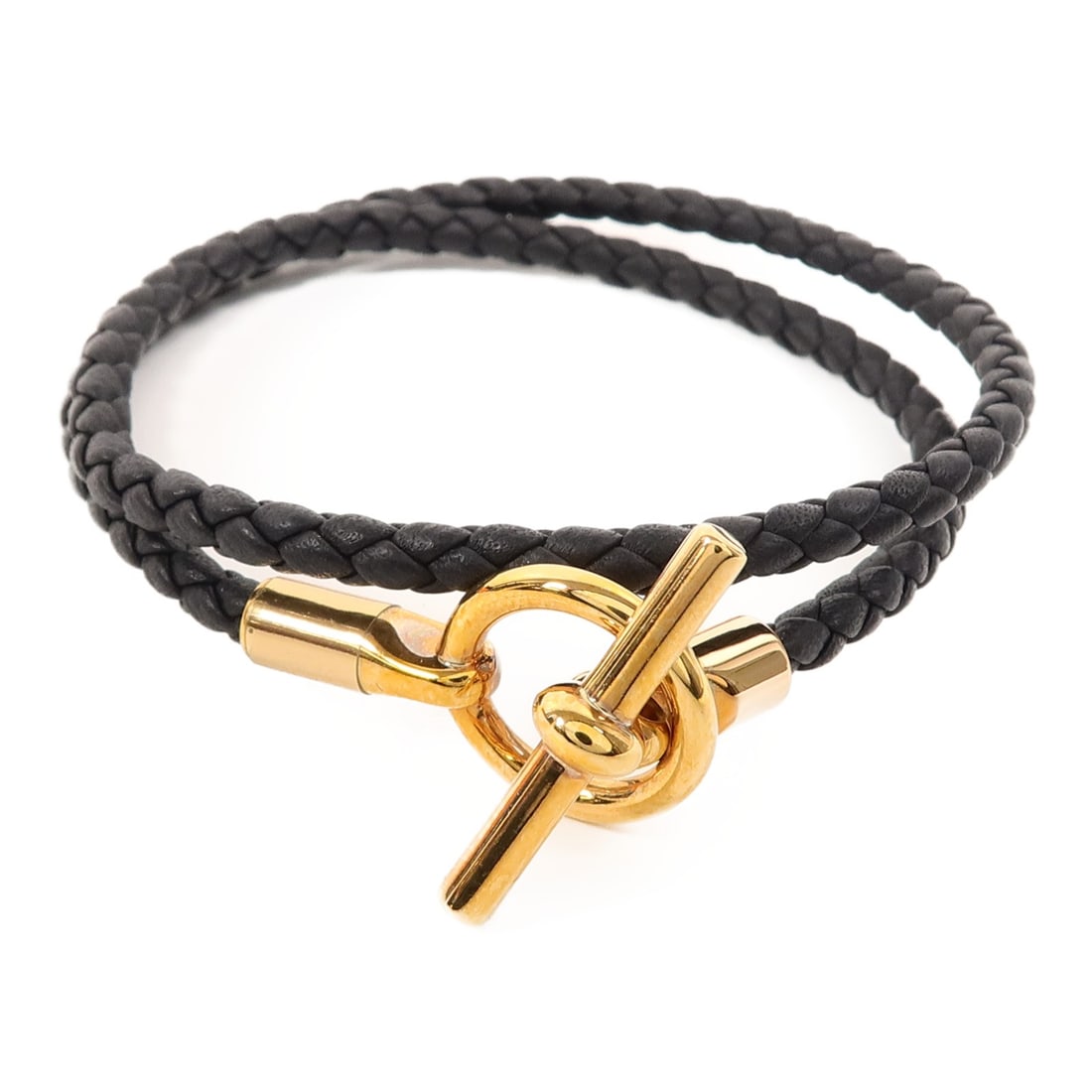Hermes Glenan Double Tour Bracelet Noir Swift Calfskin PGHW: Hermes Glenan Double Tour Bracelet Noir Swift Calfskin PGHW A Glenan Double Tour bracelet crafted from Veau Swift leather and calfskin in Noir black. This piece features a double-wrap design and comes