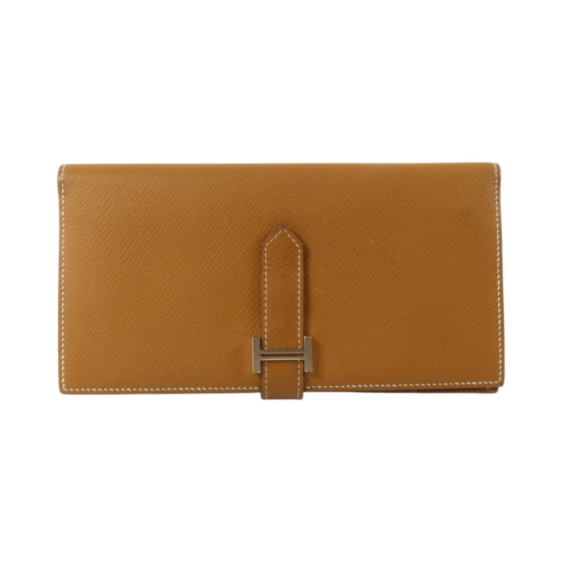 Hermes Bearn Epsom Calfskin Long Wallet Gold Brown PHW: Hermes Bearn Epsom Calfskin Long Wallet Gold Brown PHW Hermes PHW Bearn Long Wallet in Epsom leather and calfskin (cowhide), presented in Gold x Brown x Gold. The wallet features a long silhouette wit
